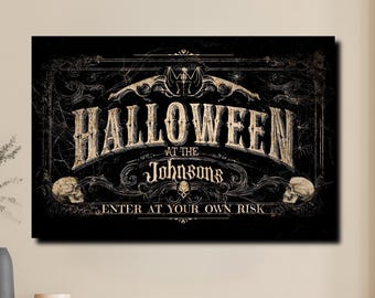 Personalized Halloween Haunted House Sign: Gothic Skull Decor