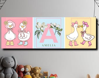 Silly Goose Nursery Canvas Art: Personalized Baby Girl Room Decor