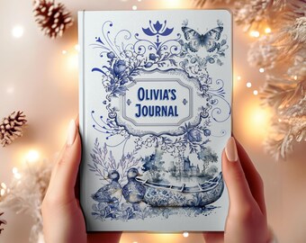 Personalized Journal for Women | Blue Butterfly Floral Notebook | Custom Name Hardcover Diary Gift