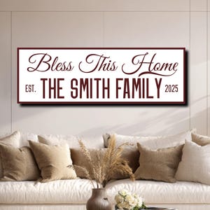 Personalized &#39;Bless This Home&#39; Canvas Sign: Custom Family Name Farmhouse Decor