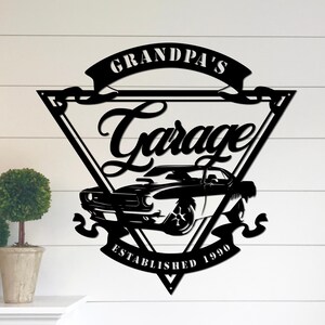 Custom Metal Garage Sign: Vintage Car Art, Grandpa's Workshop Decor