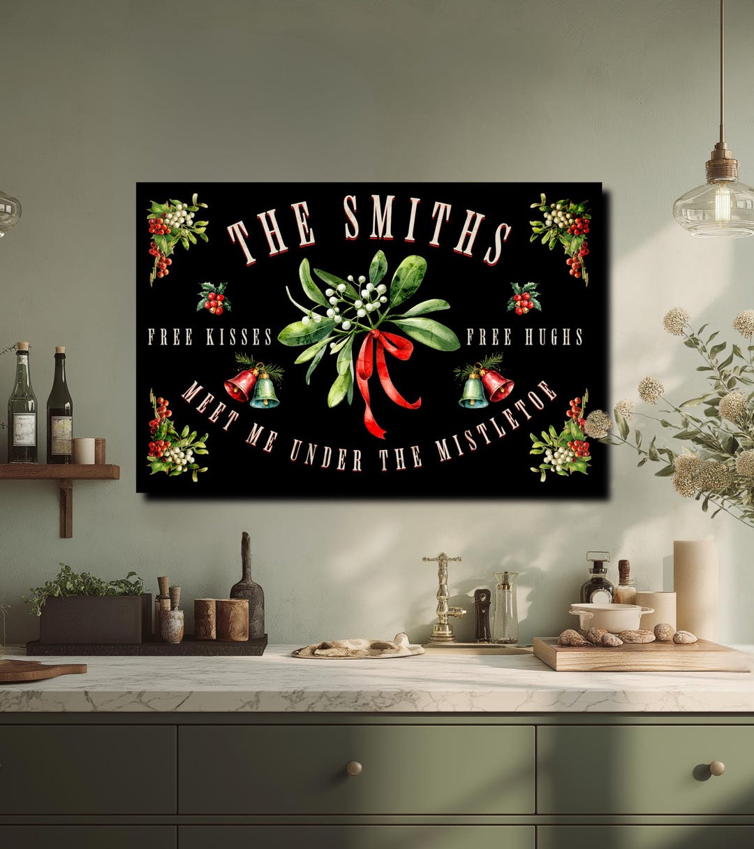 Personalized Christmas Mistletoe Canvas Wall Art | Holiday Farmhouse ...