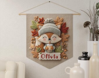 Custom Nursery Name Banner: Woodland Fox Autumn Decor