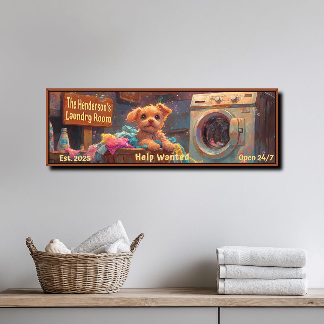 Personalized Laundry Room Canvas Art: Puppy & Vintage Washer Decor - Etsy