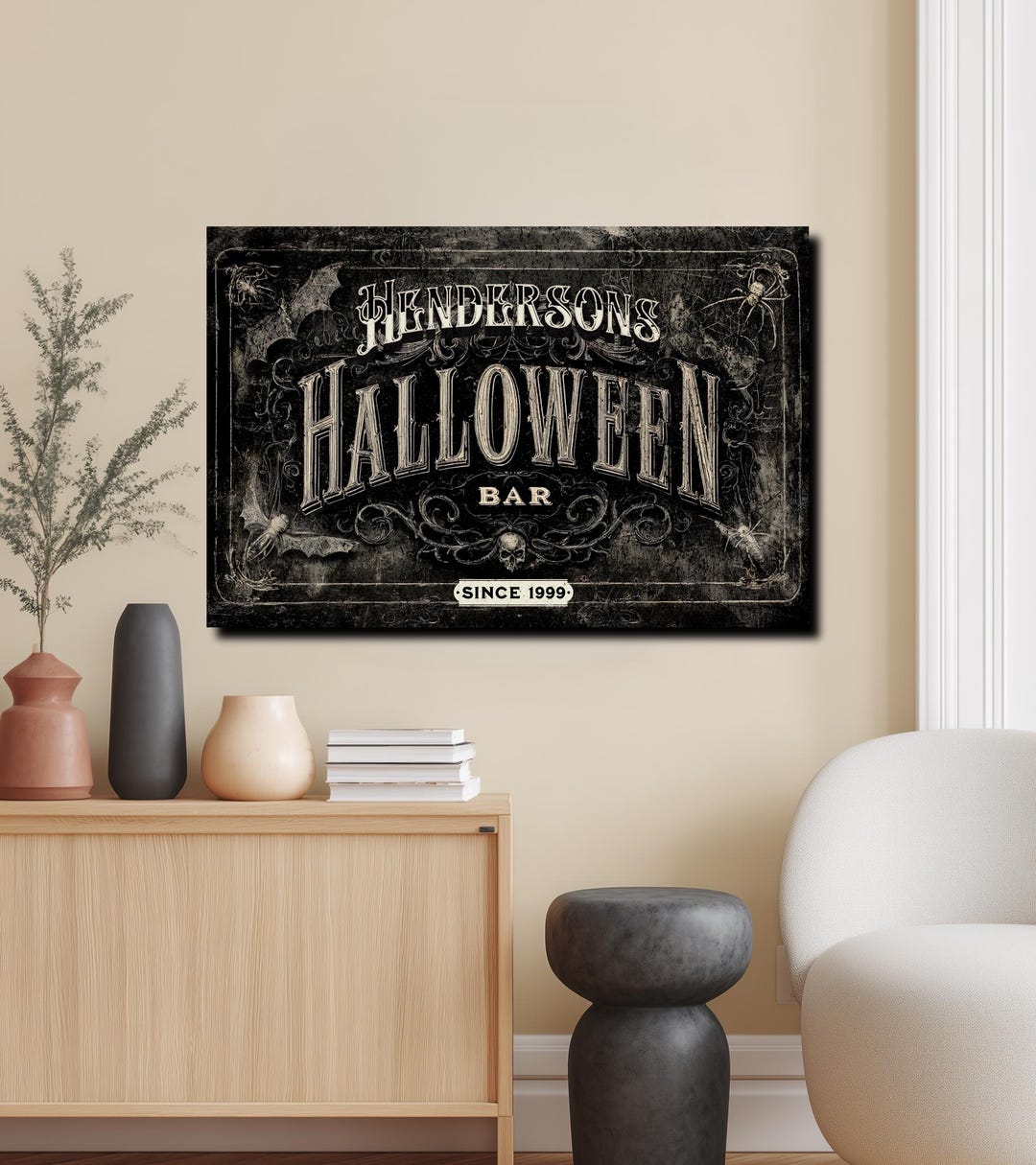 Personalized Halloween Bar Sign: Vintage Gothic Family Name Canvas - Etsy