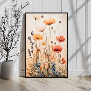 Wildflower art print Rustic Wall Floral Botanical Print Country Farmhouse Decor Customizable Floral Artwork for office and nature lover gift