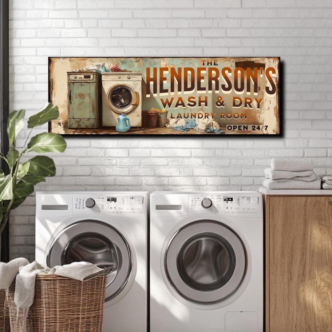 Personalized Family Name Laundry Room Canvas: Vintage Farmhouse Decor ...