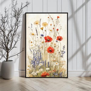 Wildflower Art Print Vintage Wall Art Rustic Floral Botanical Print Country Farmhouse Decor Customizable Floral inspired wall art for home