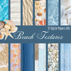 Kit de 12 papeles digitales A4 con texturas de playa