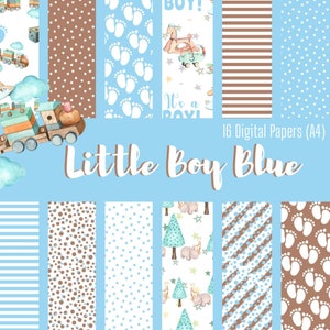 Little Boy blauwe 12-delige digitale papierkit van A4