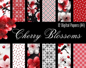 Kit de papel digital A4 de 12 piezas de flores de cerezo
