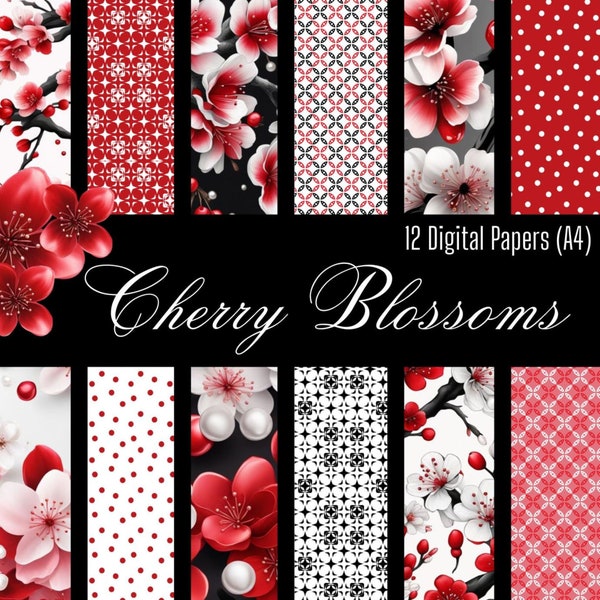 Cherry Blossoms 12pc A4 Digital Paper Kit