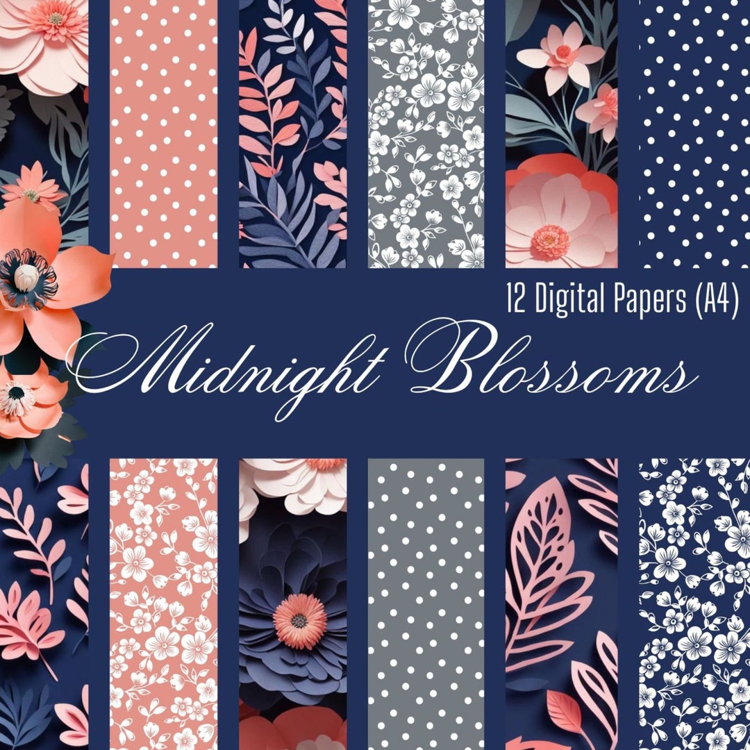Midnight Blossoms 12pc A4 Digital Paper Kit - Etsy