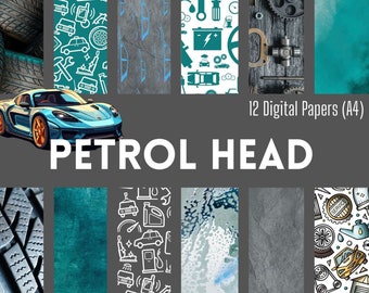 Petrol Head A4 Digital Paper Kit, 12 Stück