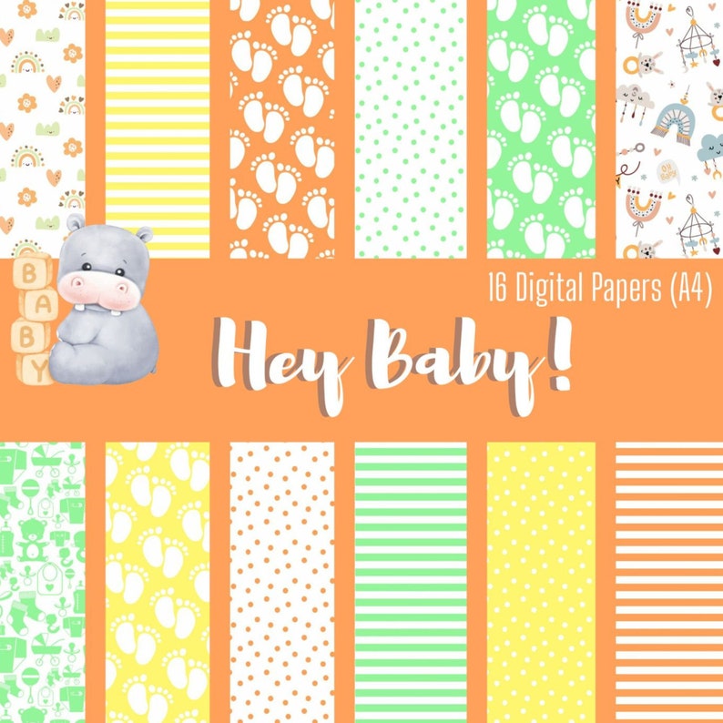 Hey Baby! 12pc A4 Digital Paper Kit - Etsy