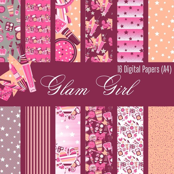 Glam Girl 12pc A4 Digital Paper Kit