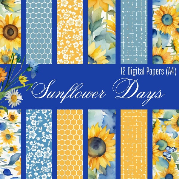 Sunflower Days 12pc A4 Digital Paper Kit