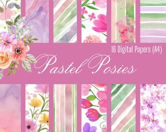 Pastel Posies 16pc A4 Digital Paper Kit