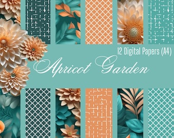 Kit de 12 papiers numériques A4 Apricot Gardens