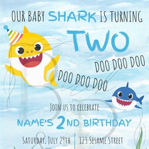 Uitnodiging voor 2e verjaardag Baby Shark