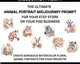 The Ultimate Midjourney AI Watercolor Floral Animal Portrait Prompt, Midjourney AI Generated Art, Create Stunning Art for Your Projects!