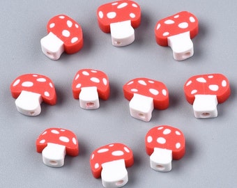 Pack of 10 polymer clay beads clay fly agaric mushroom red/white (0.18 EUR/1 piece)