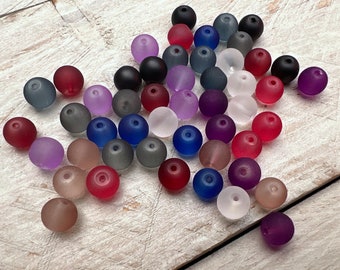 50 Stück Glas Perlen Glasperlen frosted matt transparent Farbmix 8mm Kugel Beads basteln (0,05 EUR/1Stk.)