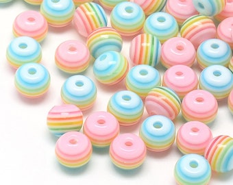 100 x Resin Perle Kugel Regenbogen gestreift mehrfarbig 6mm Spacer  Perlen (0,03 EUR/1 Stk.)