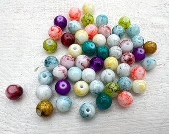 Pack of 50 glass beads patterned painted glass beads 8 mm ball beads color mix (0.05/1 piece)