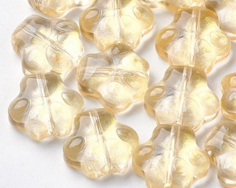 10 Stück Glas Perlen Tatze Pfote klar, beschichtet, klar/gold 11mm x 12mm (0,23 EUR/1 Stk.)