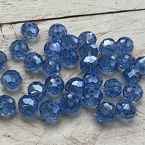 30 pieces faceted glass beads glass cut rondel glass corflower blue 10 mm x 7 mm 0.06 EUR/1pc. image 1