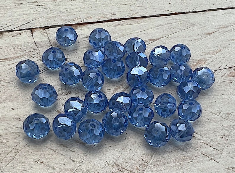 30 pieces faceted glass beads glass cut rondel glass corflower blue 10 mm x 7 mm 0.06 EUR/1pc. image 1