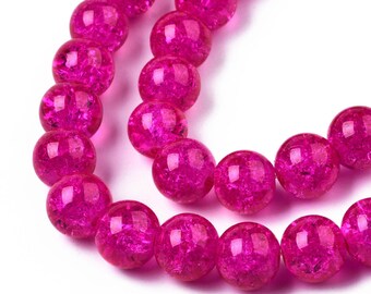 30 Stück Crackle Glasperlen einfarbig 10mm Schmuckperlen DIY Crashperlen fuchsia (0,08/1Stk.)