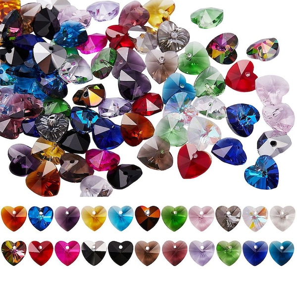 10 x kleine Herz Anhänger Glasherz facettiert transparent Charms basteln Farbmix 10mm x 10mm(0,29/1Stk.)