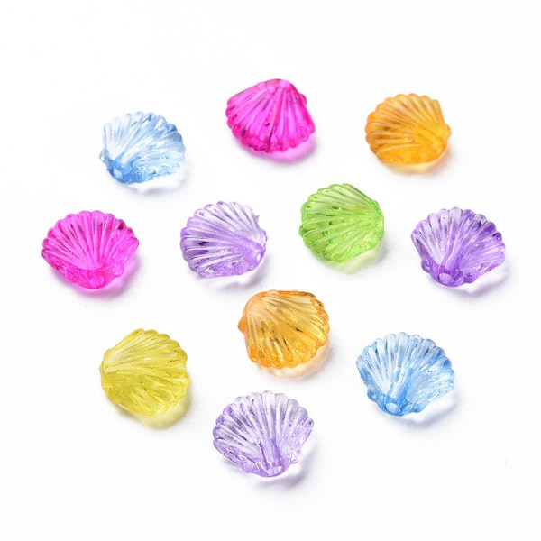 50 x Acrylperle muschelförmig Muschel 10mm x 11,5mm Farbmix transparent Perlen(0,05 EUR/1 Stk.)