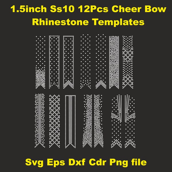 1.5 inch Cheer Bow Rhinestone SS10 Templates,rhinestones, V tail, 1 4 inch, various patterns, digital download, svg, eps, png, dxf