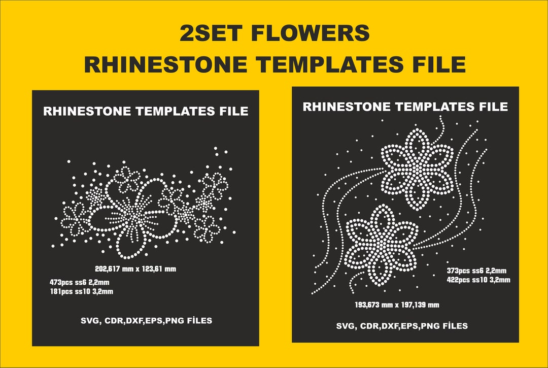 Printable Flower Rhinestone Pattern Rhinestone 2 Set Flowers Templates ss10 Hotfix Design - Etsy