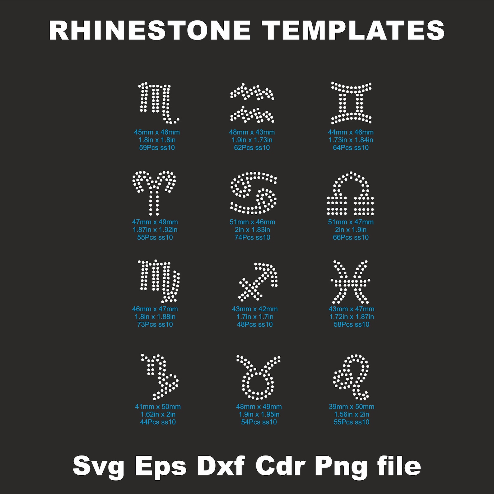 Constellation Rhinestone Svg Template, Horoscopes Iron on Transfer ...
