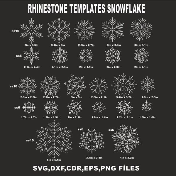 Lot de 25 modèles de flocon de neige pour Noël ss6 ss10 3 x 3 pouces 2 x 2 pouces Hotfix TÉLÉCHARGER MODÈLE COUPE Svg, Eps, Png Cricut