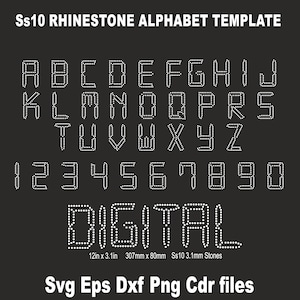 Rhinestone Font Digital Template SS10 Svg Digital Rhinestone Alphabet Template Rhinestone Digital Font Letters Template Rhinestone Font