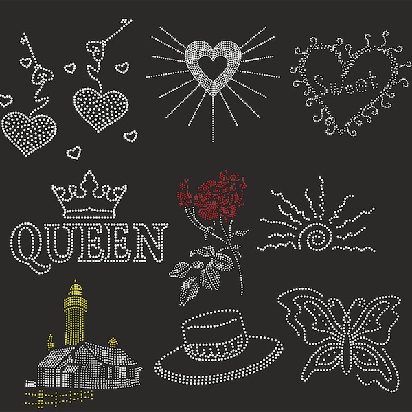 Queen RhineStone Bundle Templates 9 Kinds of model Bundle templates ss10, ss6 Heart,Queen,Rose,Sun,Hotfix CUT TEMPLATE File Svg, Cricut