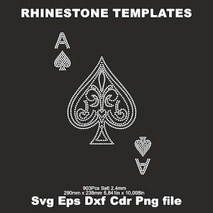 Ace of Spades Poker Lucky Playing Card Casino Rhinestone ss6 Svg Template iron on transfer Rhinestone Cutting SVG,Rhinestone Bling Template