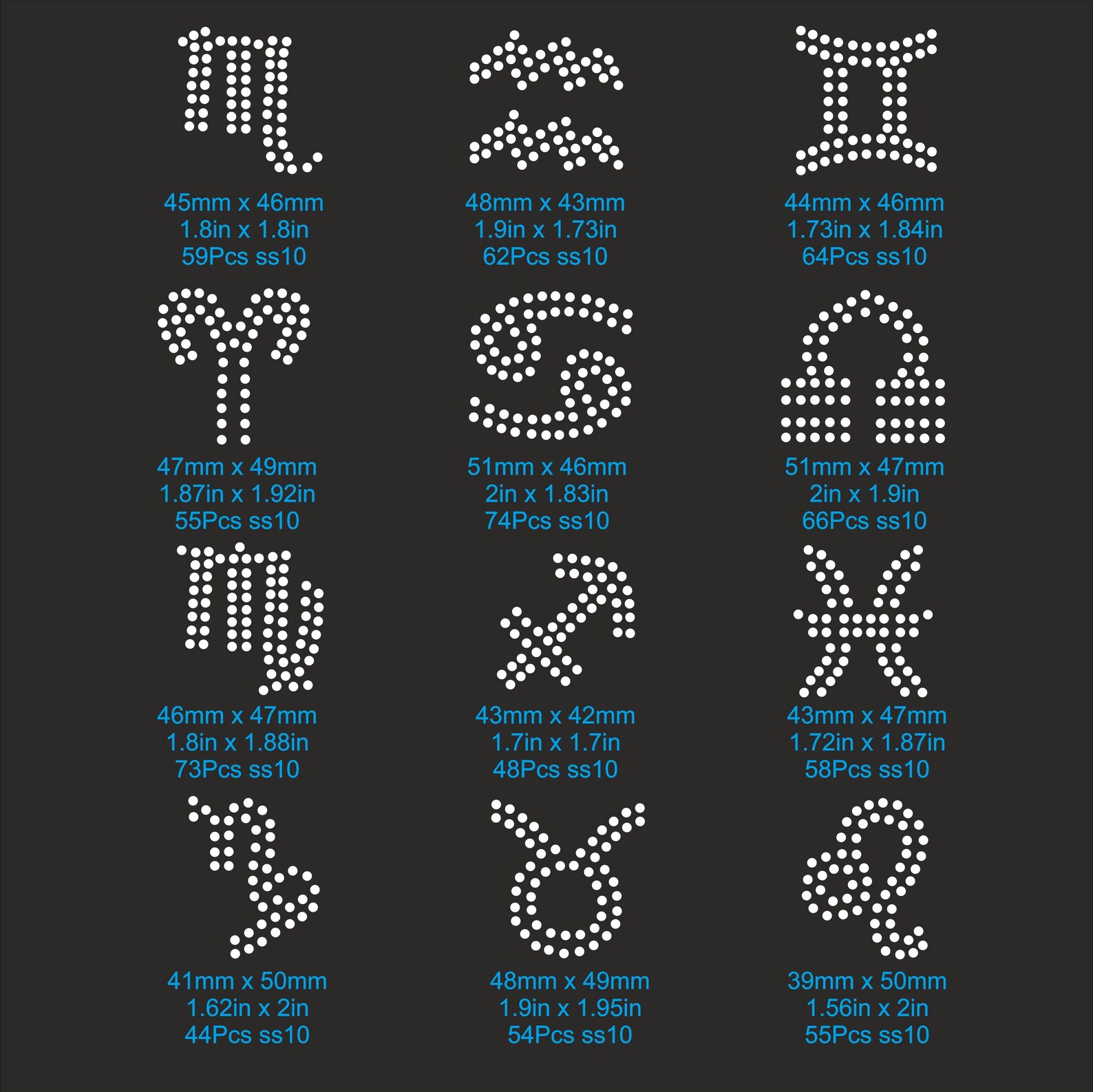 Ss10 Layout Constellation Rhinestone Svg Template, Horoscopes Iron on Transfer ...