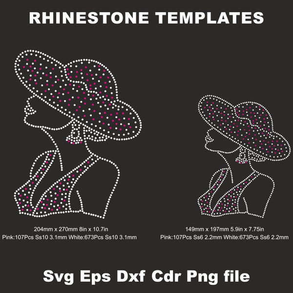 Hat Lady Rhinestone Template, 2 Size Woman Rhinestone,Ss10,Ss6,RhinestoneLady,Rhinestone Cricut Crown,Princess Hotfix Template Girl woman