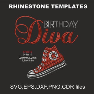 Queen Birthday Diva Rhinestone Sneaker ss10 Svg , Rhinestone Birthday woman shirts svg , Iron on transfer Birthday Svg File for Cricut