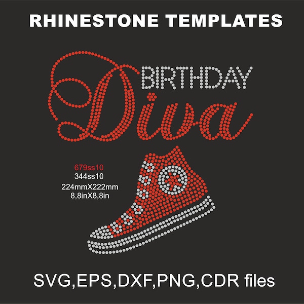 RhineStone Queen Birthday Diva Sneaker Converse à talons hauts, lot, svg strass bling, cricut et silhouette, modèle en strass