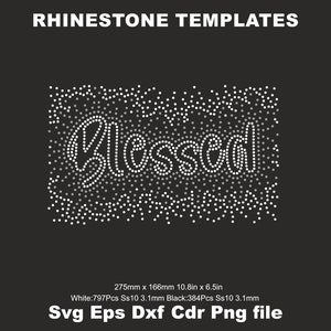 Blessed Rhinestone ss10 Letters starbrust Cutting Template SVG,Cut File,SS10 Rhinestone Template,Silhouette,Woman shirts ,iron on transfer