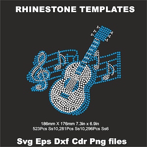 Music GUITAR Rhinestone Template Cutting SVG Ss10,SS6 Music woman shirts svg Iron on transfer Bling Template , Digital Download