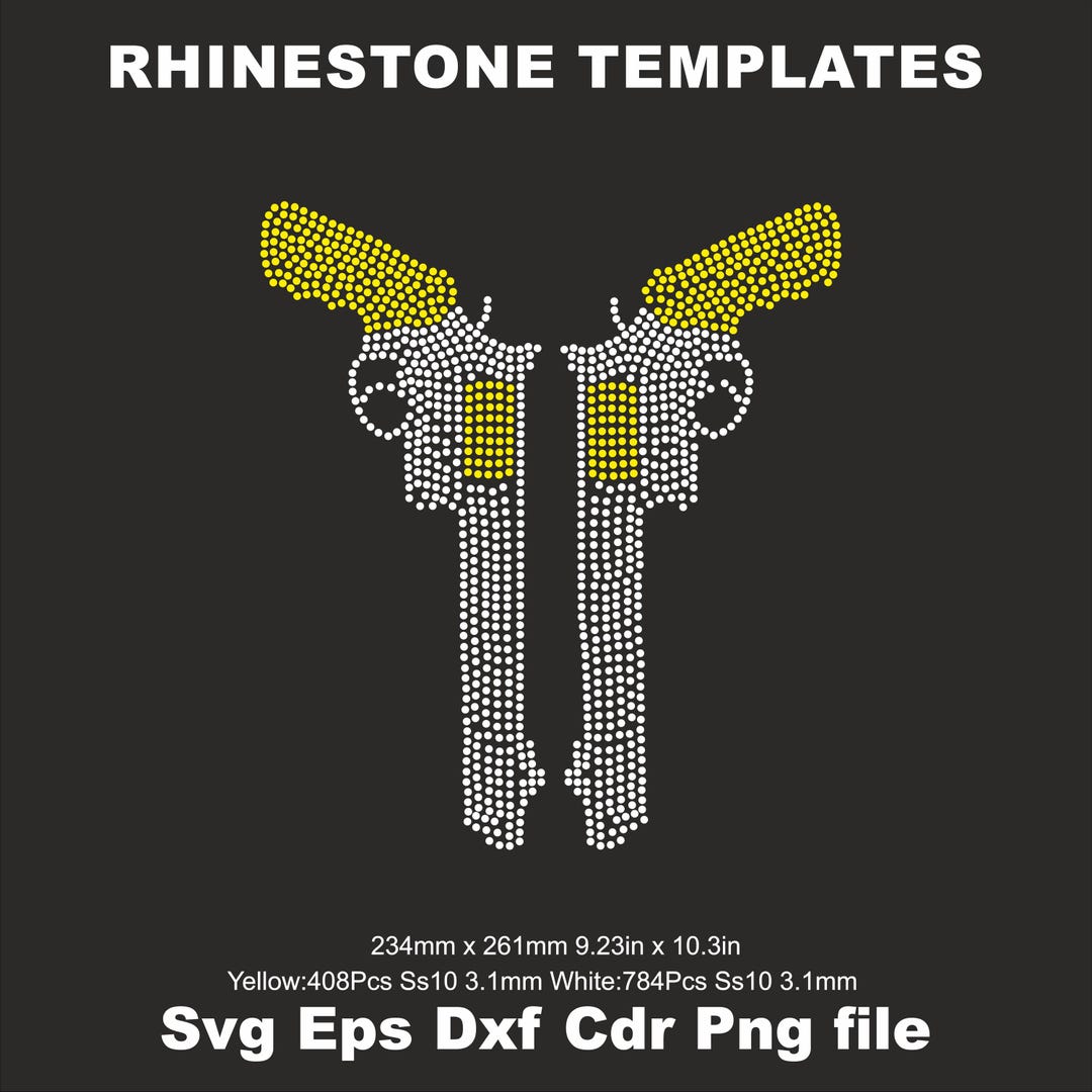 Top Gun Rhinestone Transfer Double Pistol Rhinestone Ss10 Template,gun Rhinestone Template,weapon ...