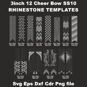 12 Cheer Bow 3in modèle strass 3 pouces ss10, strass Cheer Bow motif modèle, V queue divers motifs, téléchargement numérique, svg
